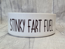 Load image into Gallery viewer, Stinky Fart Fuel White Dog Bowl / Quite Quirky Large Bowl For Your Pet / Cat Bowl / Rabbit Bowl / Funny Gift
