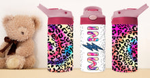 Load image into Gallery viewer, Childrens Mini Water Bottle, Sippy Cup Acrylic Drinkware, Rainbow Leopard Print,  Kids Drinkware, Unique Gift
