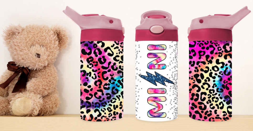 Childrens Mini Water Bottle, Sippy Cup Acrylic Drinkware, Rainbow Leopard Print,  Kids Drinkware, Unique Gift