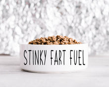 Load image into Gallery viewer, Stinky Fart Fuel White Dog Bowl / Quite Quirky Large Bowl For Your Pet / Cat Bowl / Rabbit Bowl / Funny Gift
