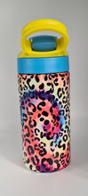 Load image into Gallery viewer, Childrens Mini Water Bottle, Sippy Cup Acrylic Drinkware, Rainbow Leopard Print,  Kids Drinkware, Unique Gift
